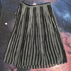 Banana Republic Black & White Striped Pleated Midi Skirt
